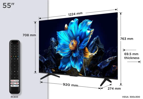 TV TCL QLED, Direct LED TV, 4K HDR TV, Smart TV Powered by Google TV 55P7K - Image 2